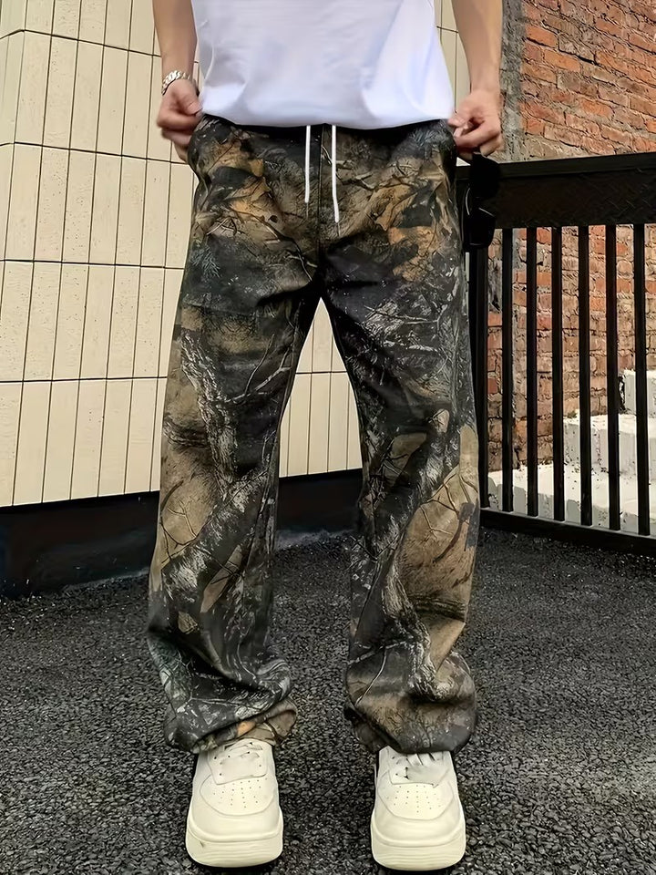 Men’s Camouflage Wide-Leg Pants with Drawstring