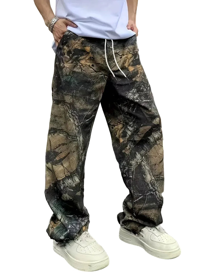 Men’s Camouflage Wide-Leg Pants with Drawstring