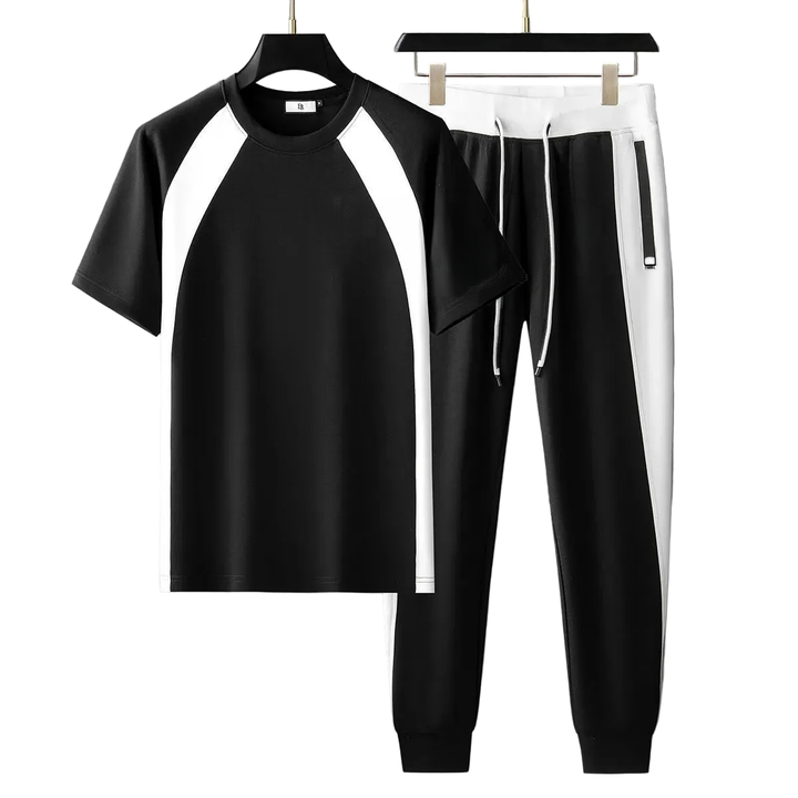 Men’s Athletic T-Shirt and Pants Set Short Sleeve with Contrast Panel Design