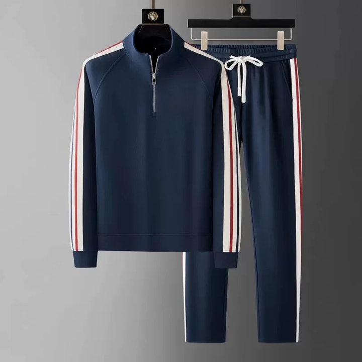 Men’s Athletic Tracksuit Set Quarter Zip Pullover and Pants with Side Stripe Detail