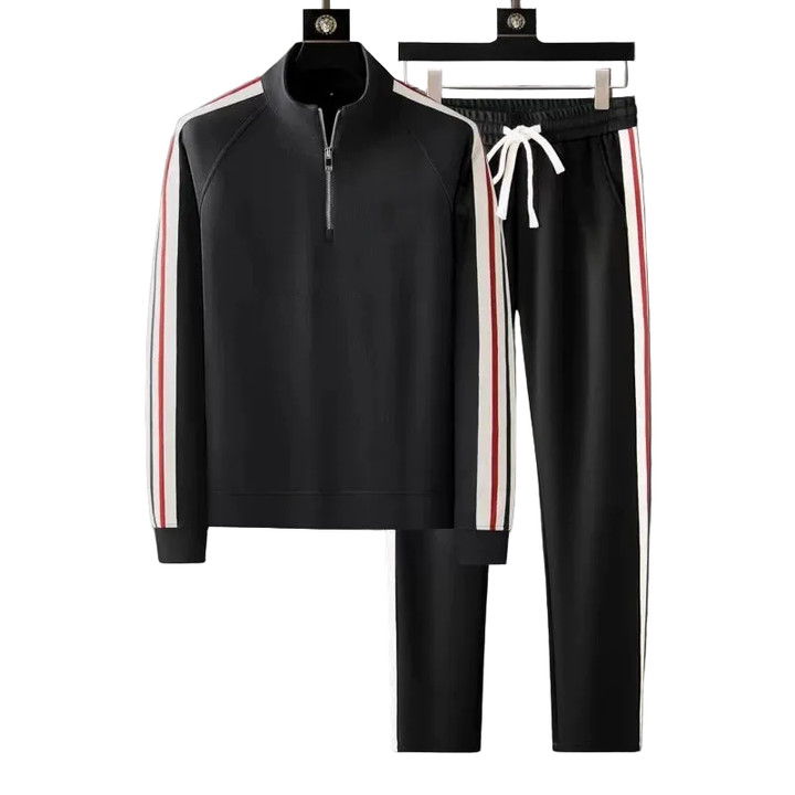 Men’s Athletic Tracksuit Set Quarter Zip Pullover and Pants with Side Stripe Detail