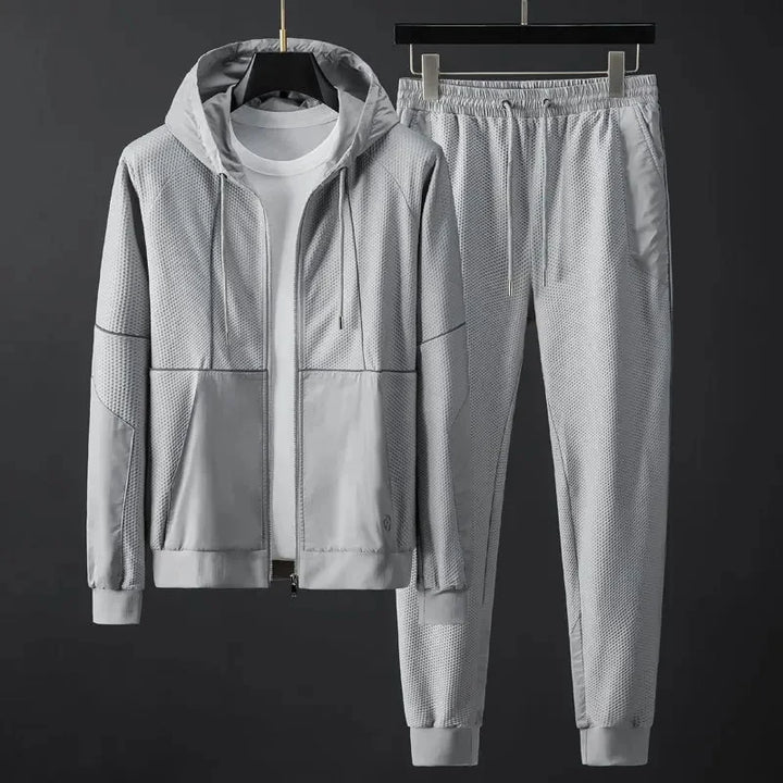 Men’s Athletic Tracksuit Set Zip Hoodie Jacket and Pants Solid Color