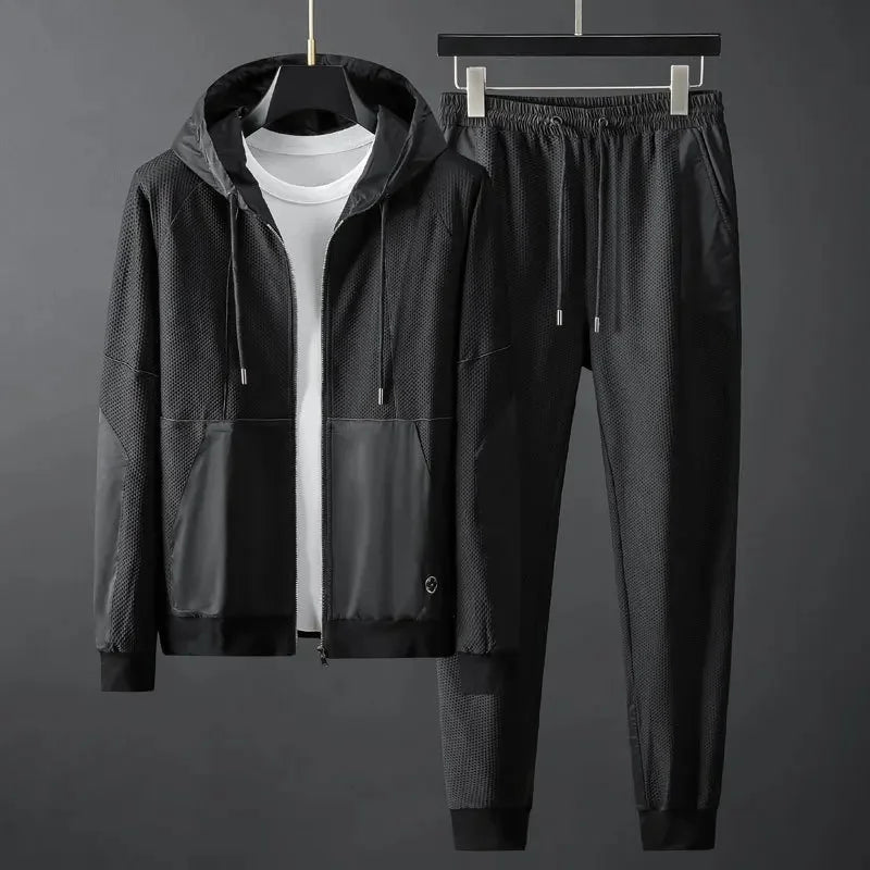 Men’s Athletic Tracksuit Set Zip Hoodie Jacket and Pants Solid Color