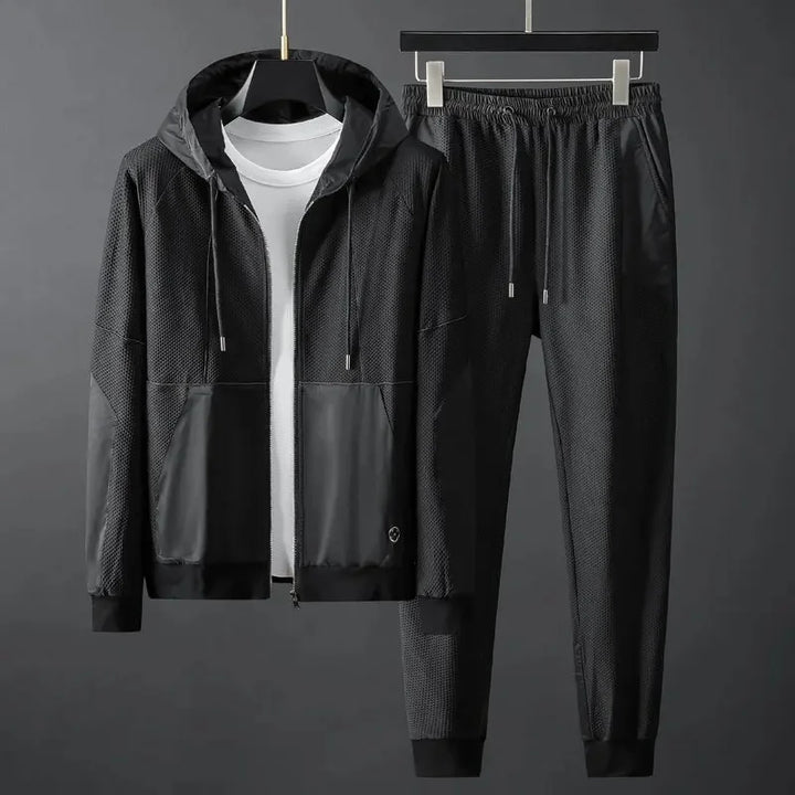 Men’s Athletic Tracksuit Set Zip Hoodie Jacket and Pants Solid Color