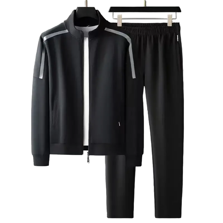 Men’s Athletic Tracksuit Set Zip-Up Jacket and Pants with Shoulder Stripe Panels