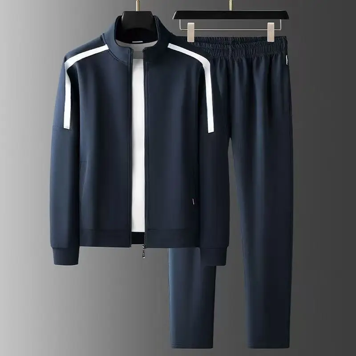 Men’s Athletic Tracksuit Set Zip-Up Jacket and Pants with Shoulder Stripe Panels