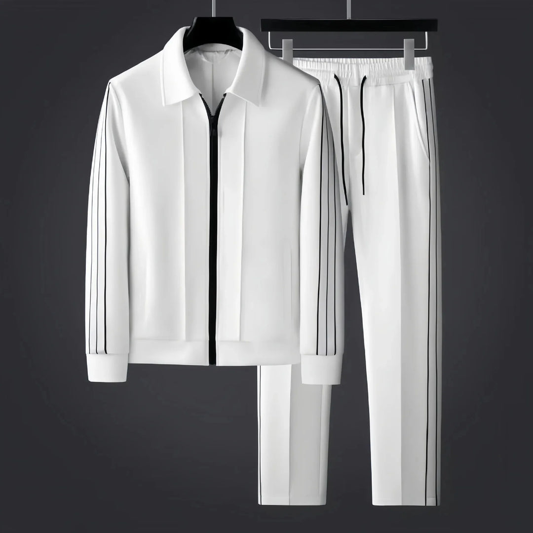 Men’s Athletic Tracksuit Set Zip-Up Jacket and Pants with Side Stripe Trim