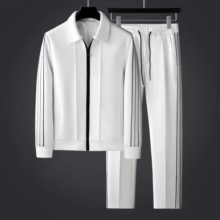 Men’s Athletic Tracksuit Set Zip-Up Jacket and Pants with Side Stripe Trim