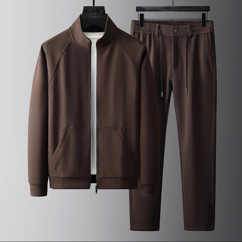 Men’s Athletic Tracksuit Set Zip-Up Jacket and Pants Solid Color