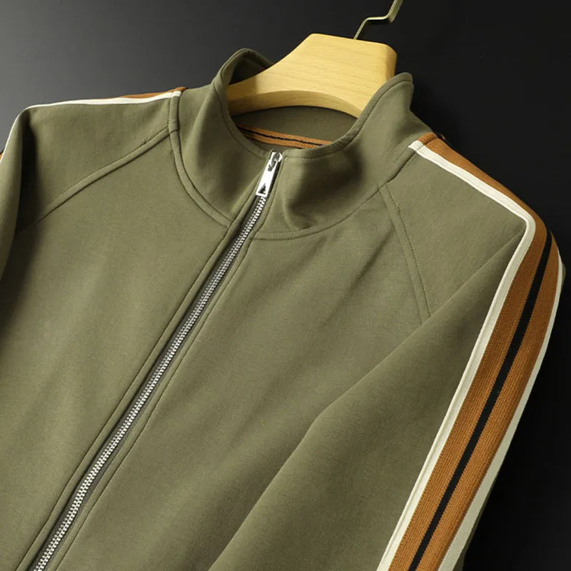 Men’s Athletic Tracksuit Set Zip-Up Jacket and Pants with Stripe Detail