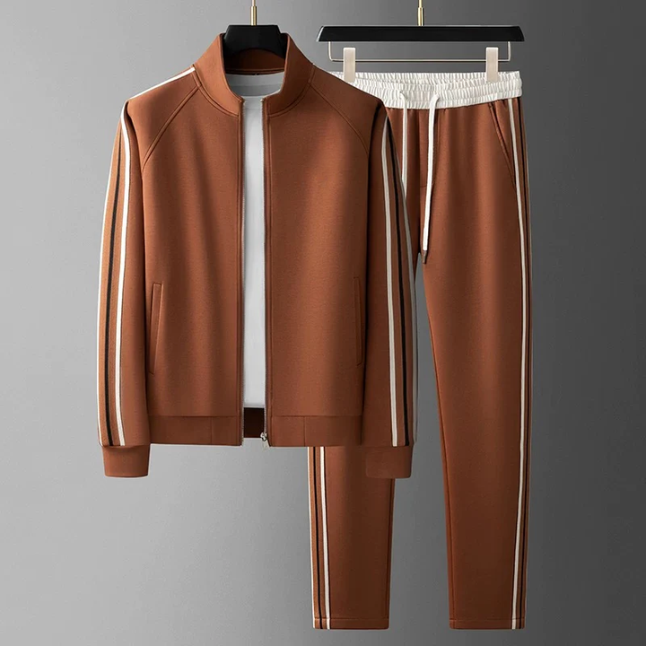 Men’s Athletic Tracksuit Set Zip-Up Jacket and Pants with Stripe Detail