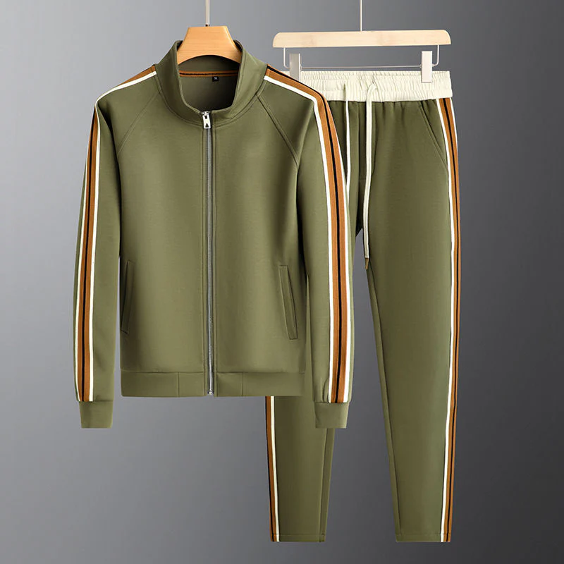Men’s Athletic Tracksuit Set Zip-Up Jacket and Pants with Stripe Detail