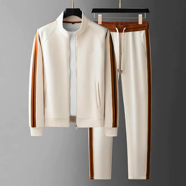 Men’s Athletic Tracksuit Set Zip-Up Jacket and Pants with Stripe Detail