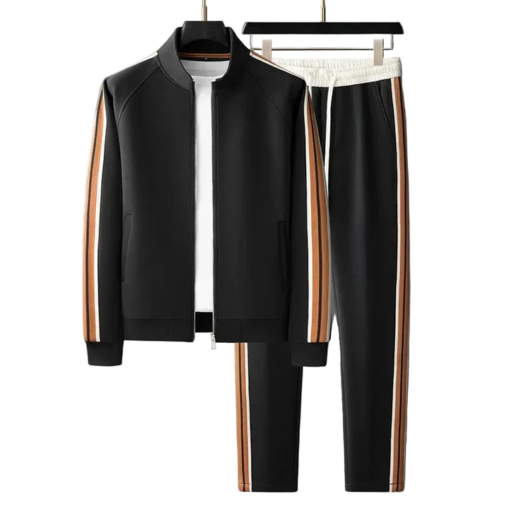 Men’s Athletic Tracksuit Set Zip-Up Jacket and Pants with Stripe Detail