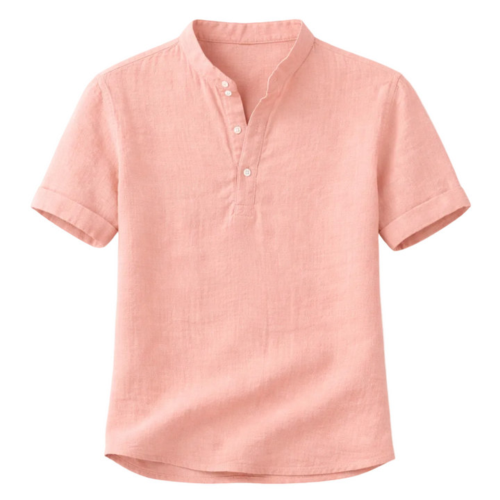 Men's Band Collar Short Sleeve Shirt With Henley Placket