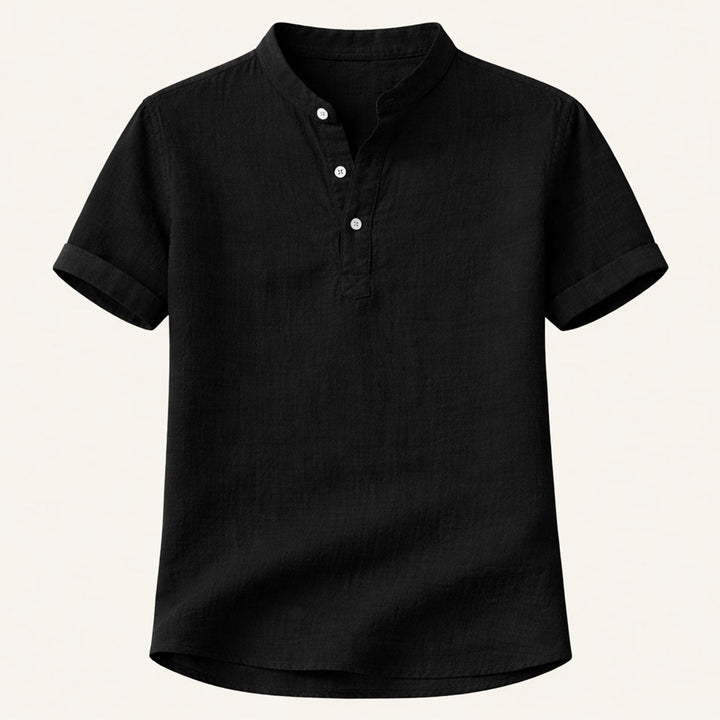 Men's Band Collar Short Sleeve Shirt With Henley Placket