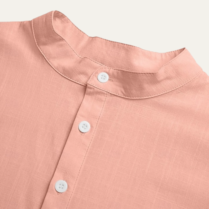 Men's Band Collar Short Sleeve Shirt With Henley Placket