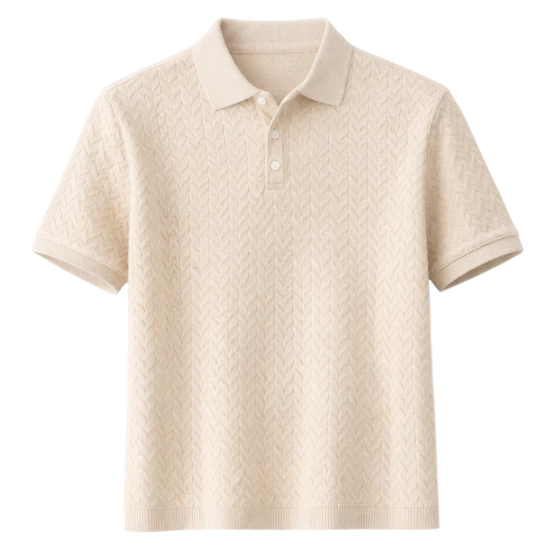 Men's Button Placket Polo Shirt With Textured Fabric