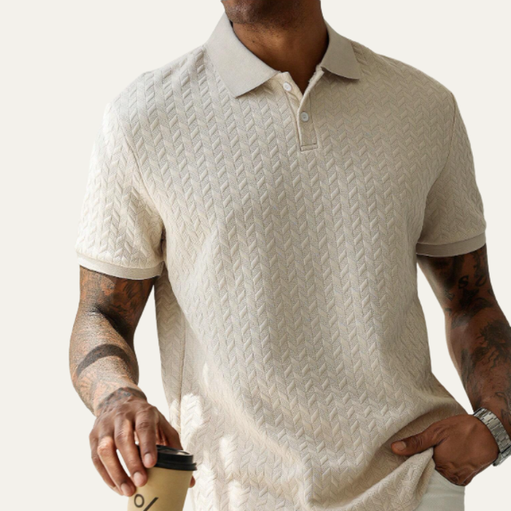 Men's Button Placket Polo Shirt With Textured Fabric