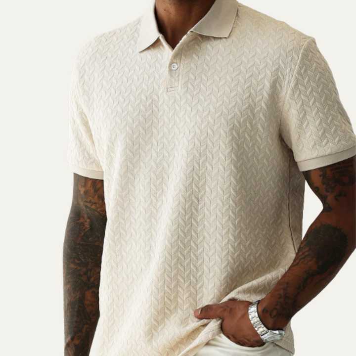 Men's Button Placket Polo Shirt With Textured Fabric