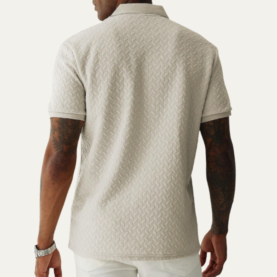 Men's Button Placket Polo Shirt With Textured Fabric