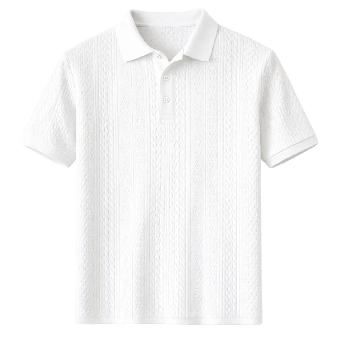 Men's Cable Knit Panel Polo Shirt