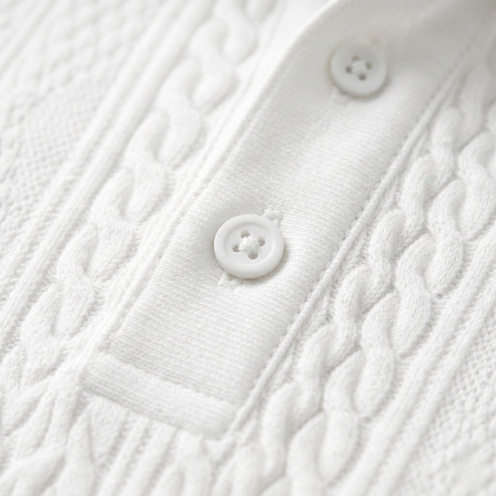 Men's Cable Knit Panel Polo Shirt