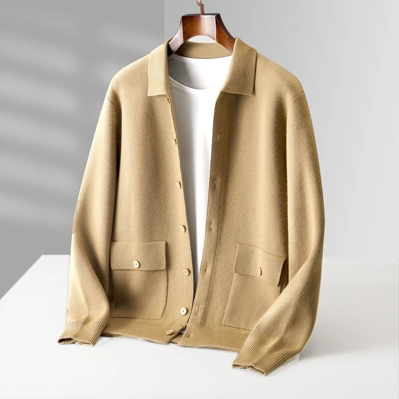 Men’s Collared Button-Front Knit Cardigan