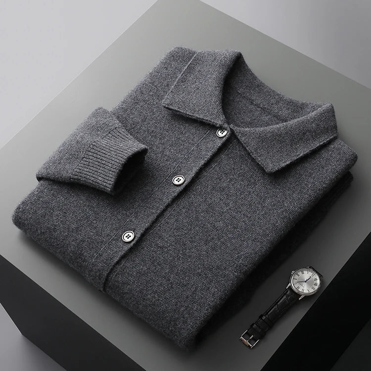 Men’s Collared Button-Front Knit Cardigan