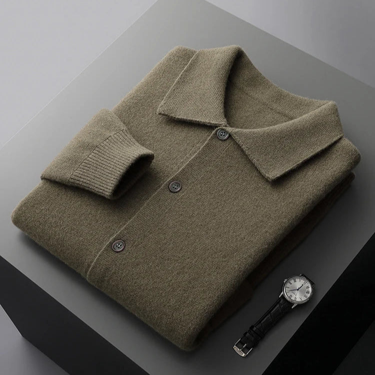 Men’s Collared Button-Front Knit Cardigan