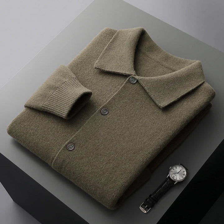 Men’s Collared Button-Front Knit Cardigan