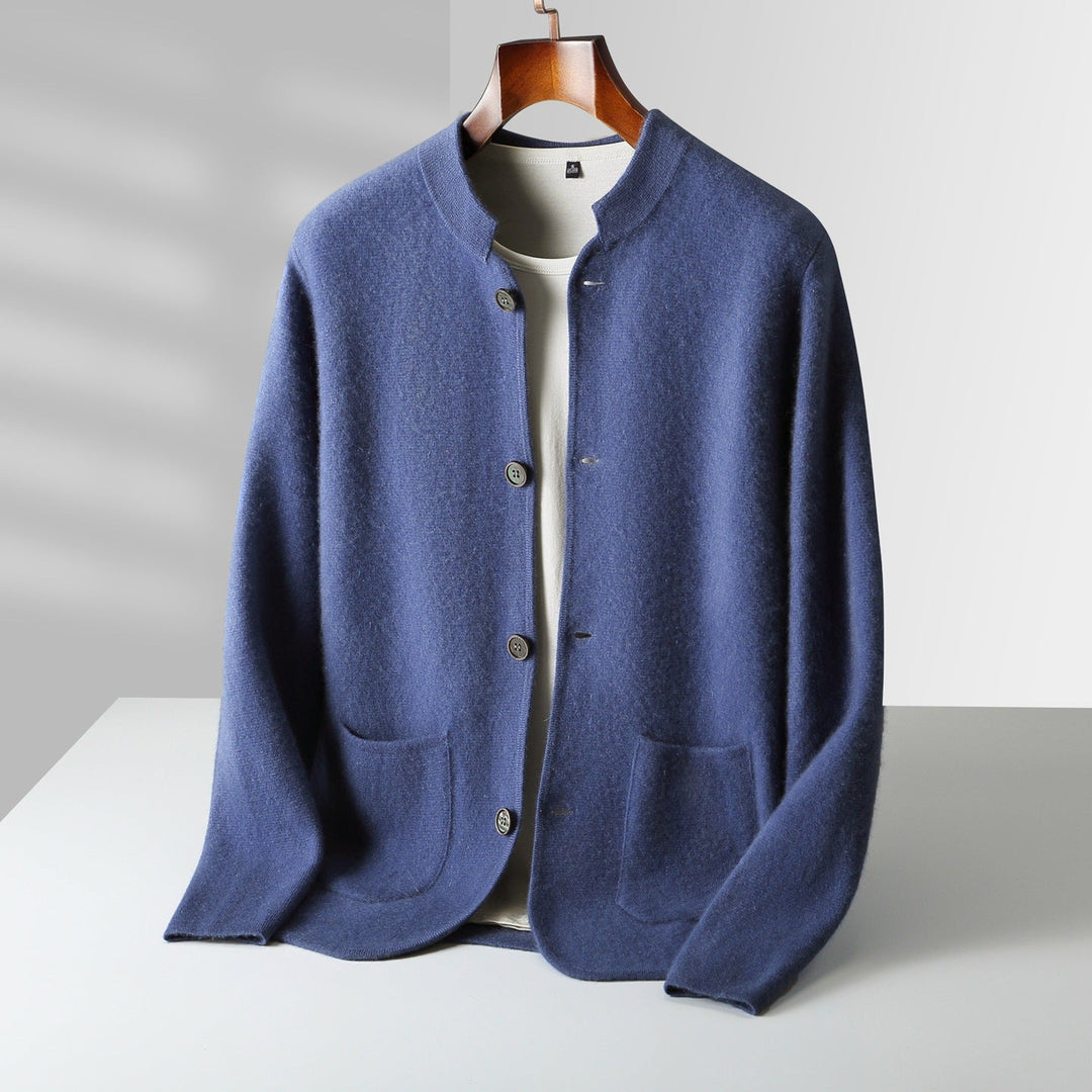 Men’s Collarless Button-Front Cardigan