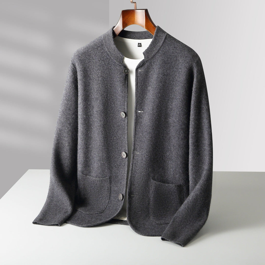 Men’s Collarless Button-Front Cardigan