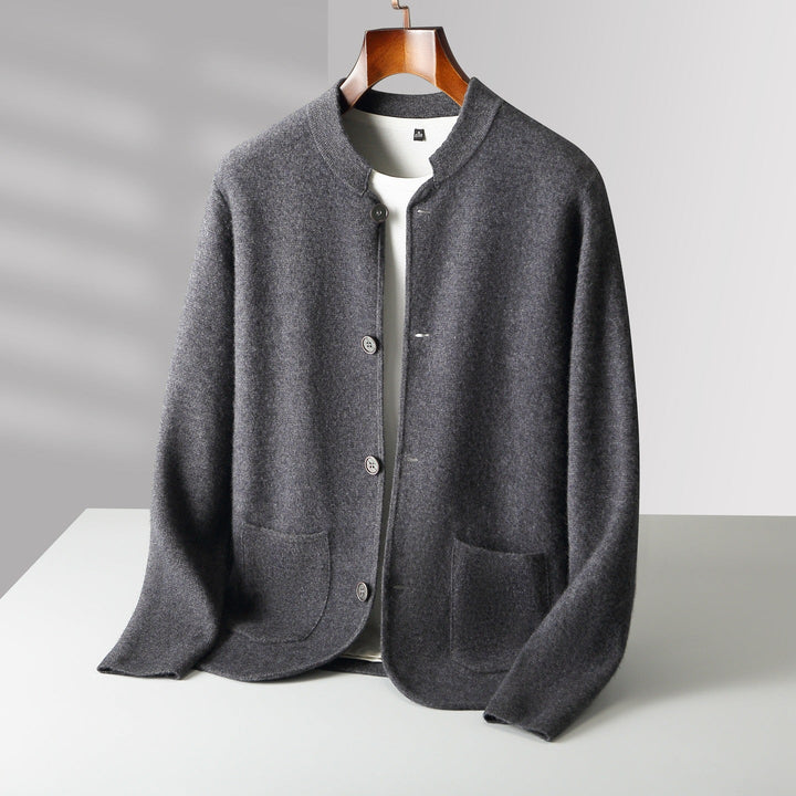 Men’s Collarless Button-Front Cardigan