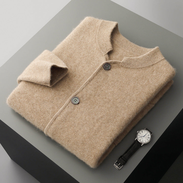 Men’s Collarless Button-Front Cardigan