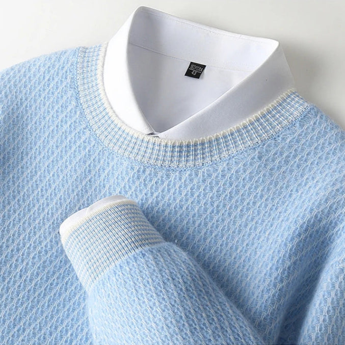 Men’s Contrast-Trim Knit Crewneck Sweater