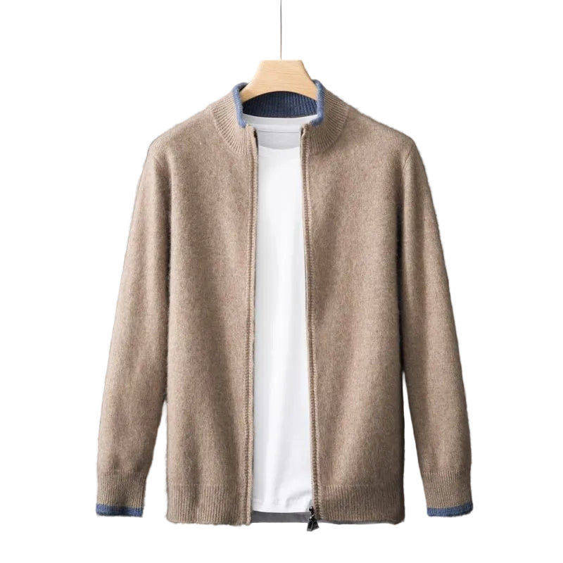 Men’s Contrast-Trim Zip-Up Knit Cardigan