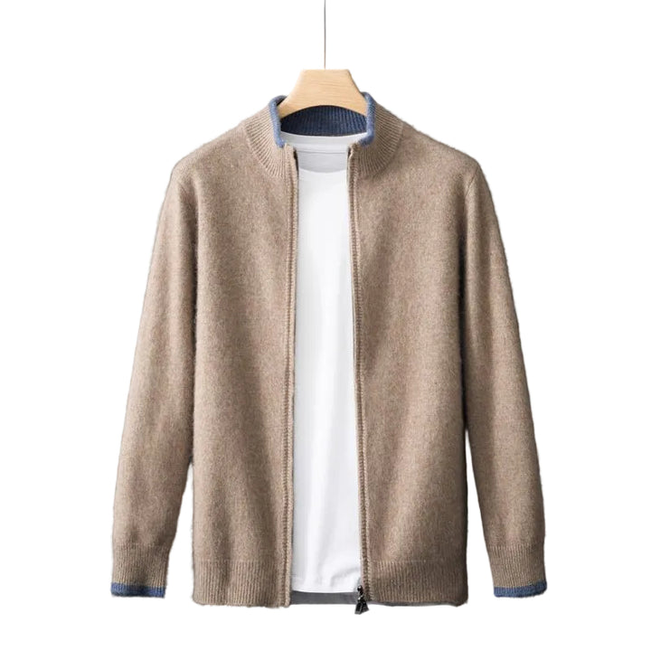 Men’s Contrast-Trim Zip-Up Knit Cardigan