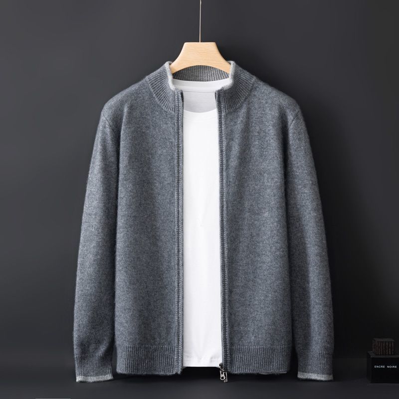 Men’s Contrast-Trim Zip-Up Knit Cardigan