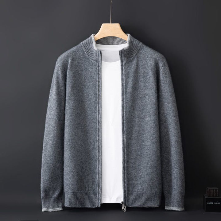 Men’s Contrast-Trim Zip-Up Knit Cardigan