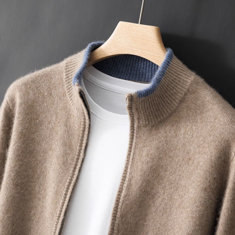 Men’s Contrast-Trim Zip-Up Knit Cardigan