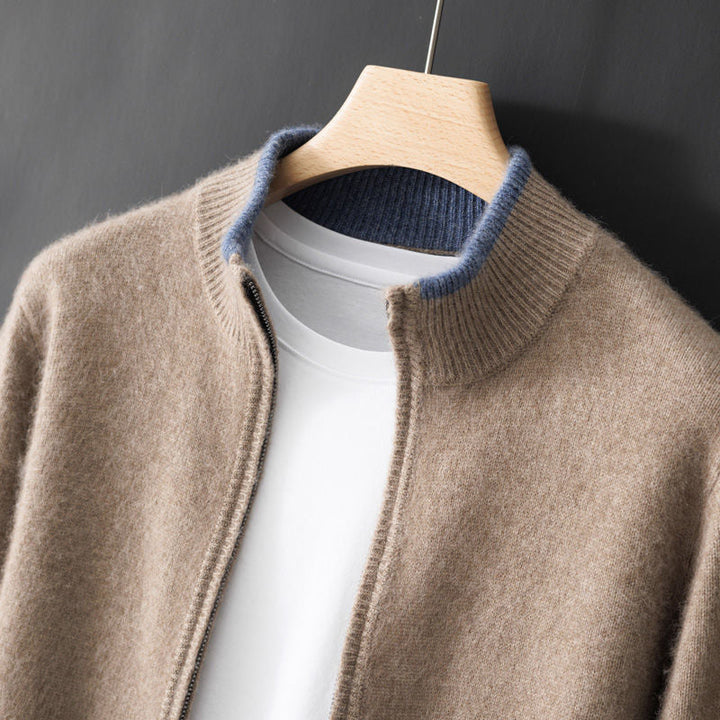 Men’s Contrast-Trim Zip-Up Knit Cardigan
