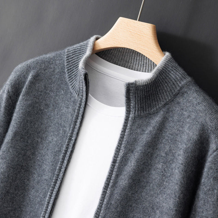 Men’s Contrast-Trim Zip-Up Knit Cardigan