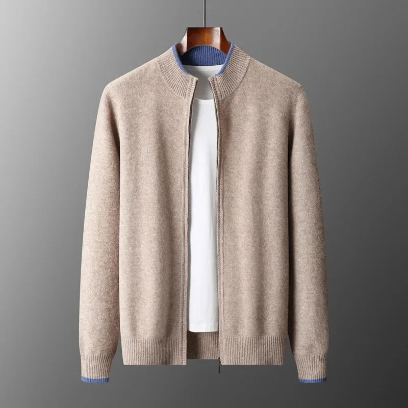 Men’s Contrast-Trim Zip-Up Knit Cardigan