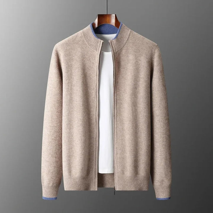 Men’s Contrast-Trim Zip-Up Knit Cardigan
