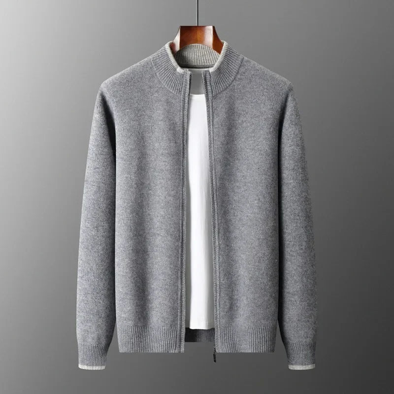 Men’s Contrast-Trim Zip-Up Knit Cardigan