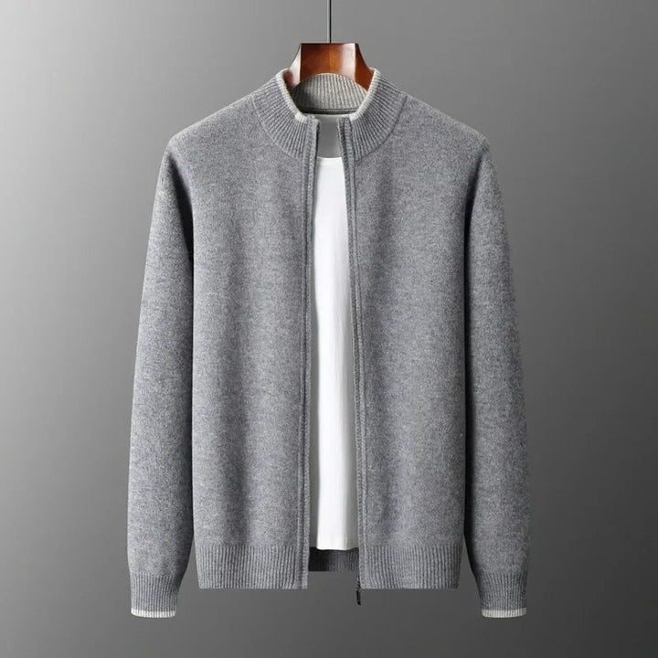 Men’s Contrast-Trim Zip-Up Knit Cardigan