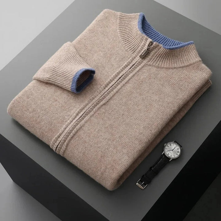 Men’s Contrast-Trim Zip-Up Knit Cardigan