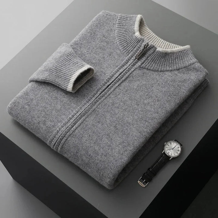 Men’s Contrast-Trim Zip-Up Knit Cardigan