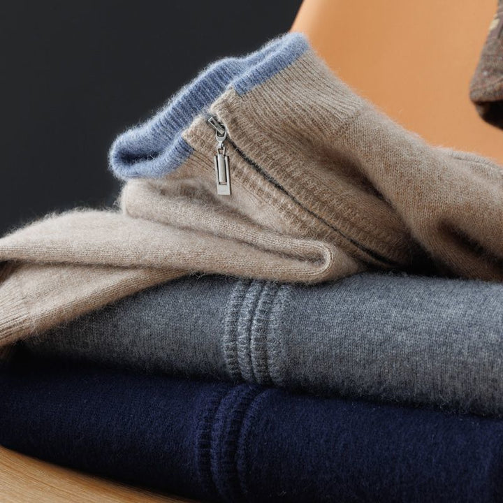 Men’s Contrast-Trim Zip-Up Knit Cardigan